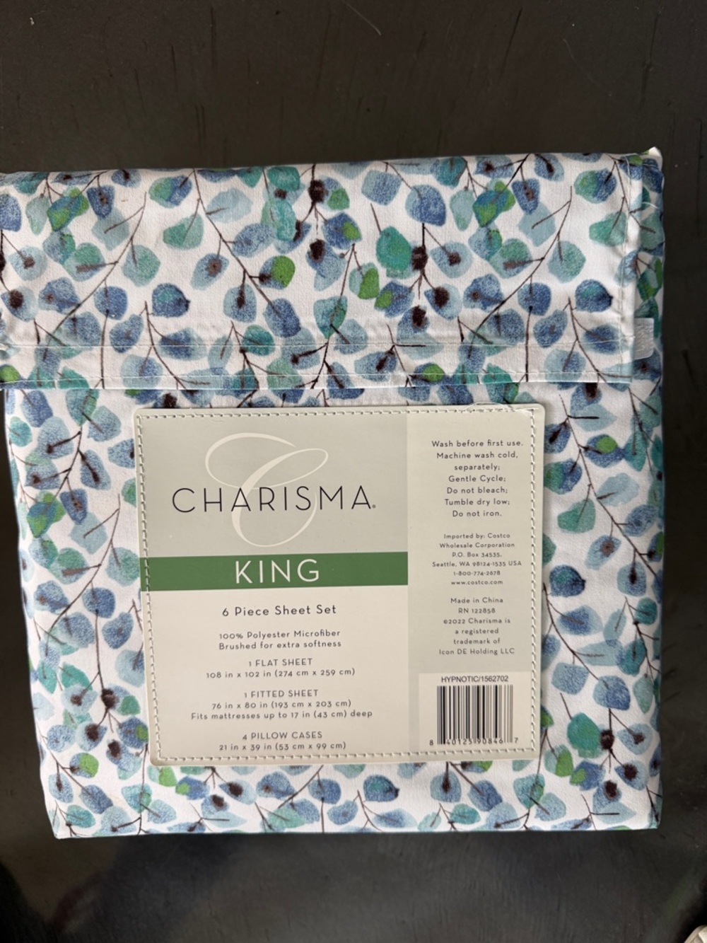 Charisma King Sheet Set with Blue and Green Leaf Pattern - Picture 2 of 2